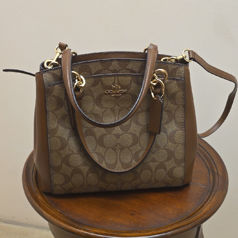 Coach Brown Signature Canvas Tote with Gold Hardware